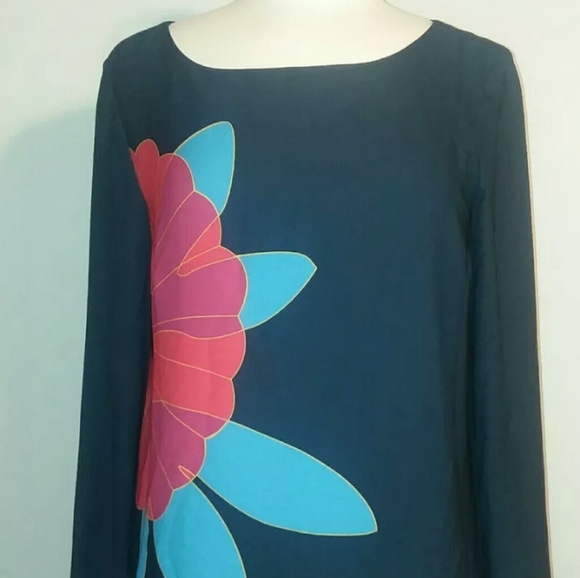 Ann Taylor Loft S Ruffle Flowy Blouse Blue Red Flo - Picture 1 of 5